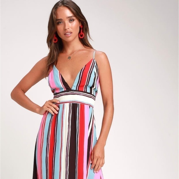 Lulu’s Andi Pink and Light Blue Multi Stripe Sleeveless Maxi Dress - Picture 4 of 9